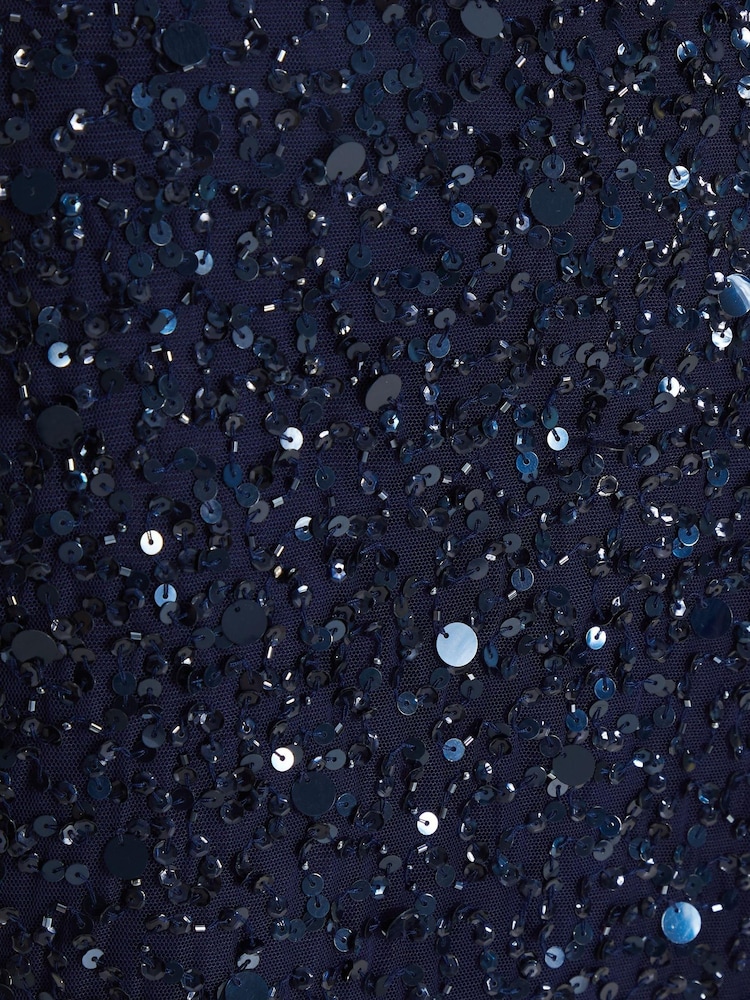 Quiz Navy Blue Sequin V Neck Batwing Maxi Dress - Image 4 of 4
