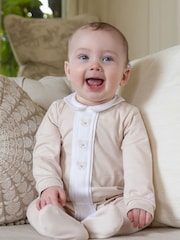 Emile Et Rose Natural Miles - All-In-One With Pleated Mock Front Opening & Bear Embroidery - Image 1 of 4