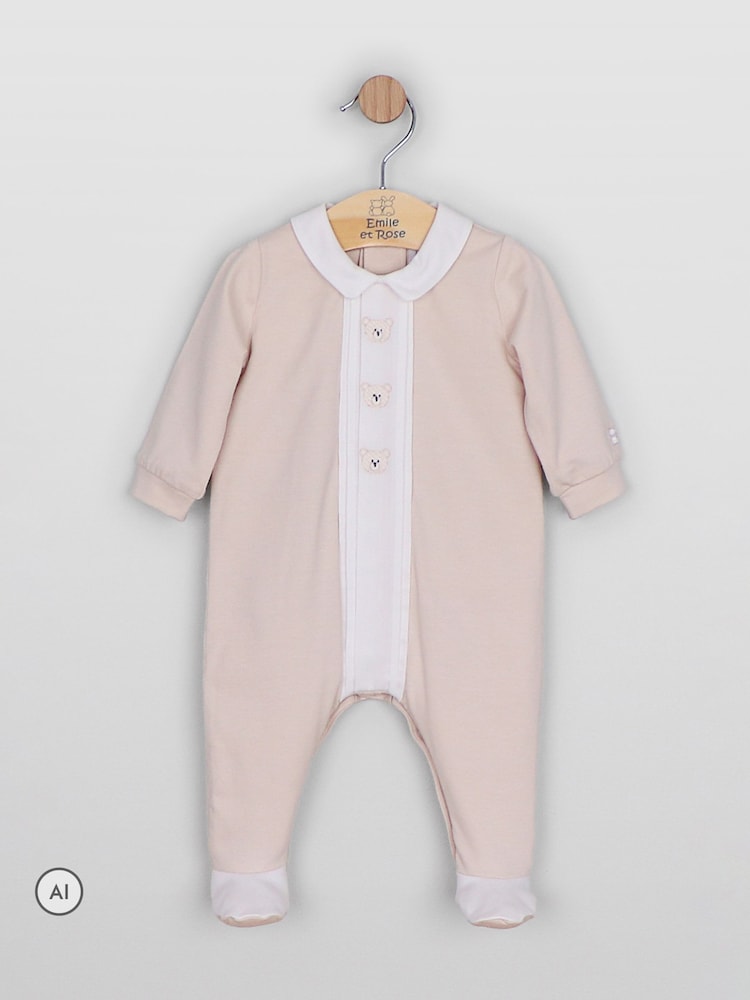 Emile Et Rose Natural Miles - All-In-One With Pleated Mock Front Opening & Bear Embroidery - Image 2 of 4 Emile Et Rose Natural Miles - All-In-One With Pleated Mock Front Opening & Bear Embroidery - Image 2 of 4