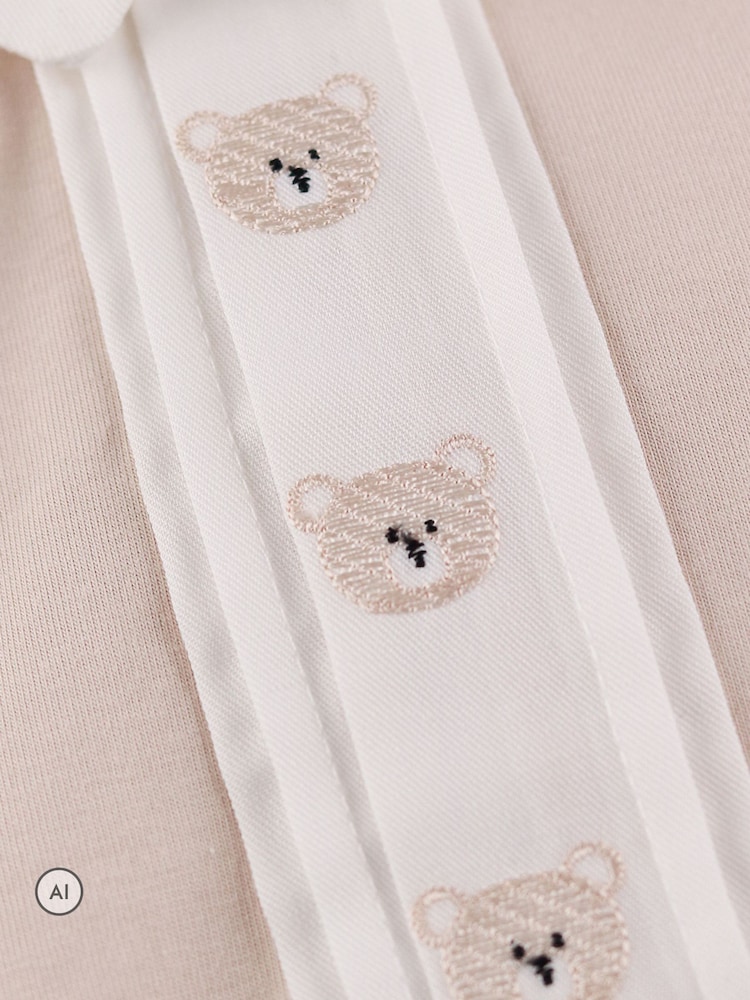 Emile Et Rose Natural Miles - All-In-One With Pleated Mock Front Opening & Bear Embroidery - Image 4 of 4 Emile Et Rose Natural Miles - All-In-One With Pleated Mock Front Opening & Bear Embroidery - Image 4 of 4