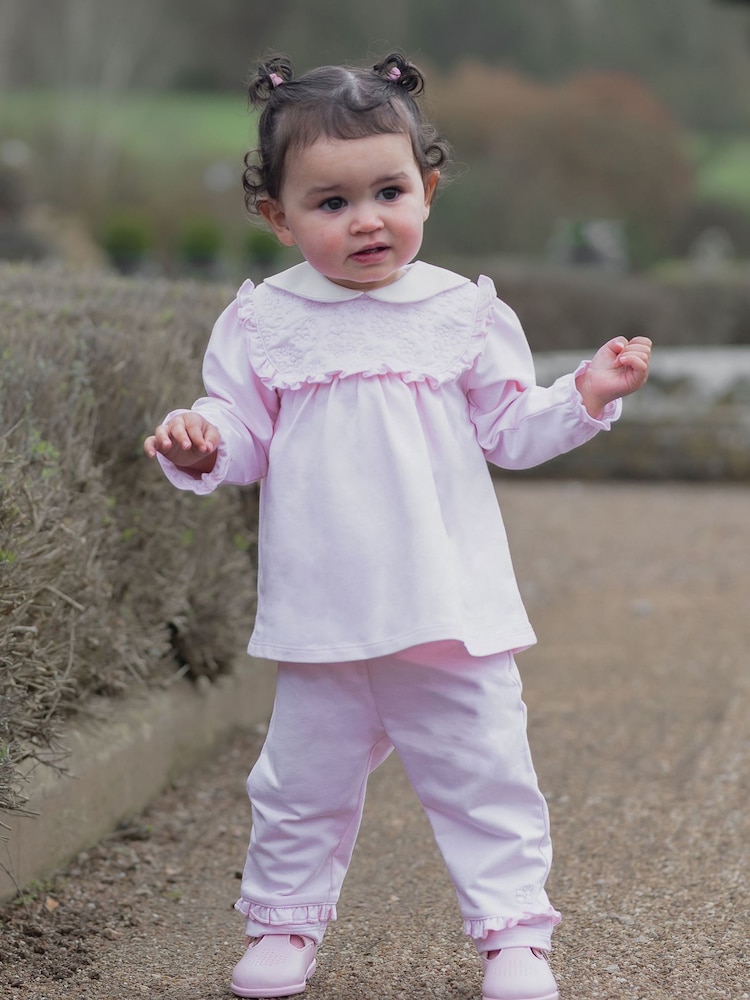 Emile Et Rose Pink Macey - Two-Piece Top & Trousers Set With Embroidered Inset Panel - Image 1 of 7 Emile Et Rose Pink Macey - Two-Piece Top & Trousers Set With Embroidered Inset Panel - Image 1 of 7