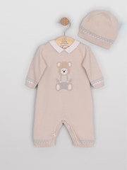 Emile Et Rose Natural Milo - Knitted All-In-One With Large Teddy Motif & Hat - Image 2 of 4