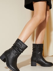 Friends Like These Black Regular Fit Low Block Heel Ruched Boot - Image 1 of 4