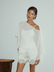 Cream Sheer Layer Cape Sleeve Top with Cami - Image 1 of 7