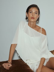 Cream Sheer Layer Cape Sleeve Top with Cami - Image 3 of 7