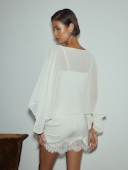 Cream Sheer Layer Cape Sleeve Top with Cami - Image 4 of 7