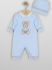 Emile Et Rose Blue Milo - Knitted All-In-One With Large Teddy Motif & Hat - Image 2 of 4