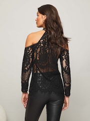 Lipsy Black Long Sleeve Cold Shoulder Top - Image 2 of 4