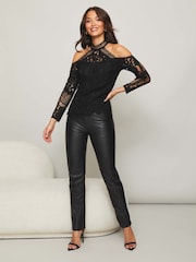Lipsy Black Long Sleeve Cold Shoulder Top - Image 3 of 4