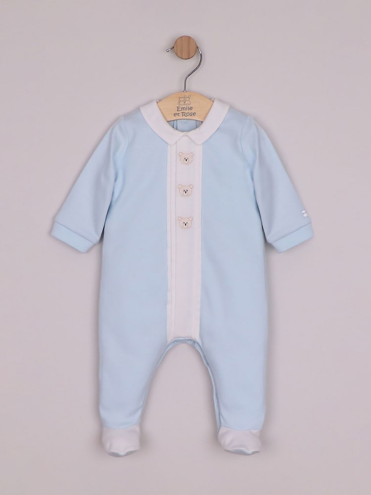 Emile Et Rose Blue Miles - All-In-One With Pleated Mock Front Opening & Bear Embroidery - Image 2 of 4 Emile Et Rose Blue Miles - All-In-One With Pleated Mock Front Opening & Bear Embroidery - Image 2 of 4