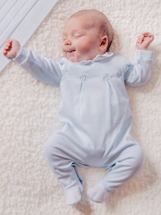 Emile Et Rose Blue Miles - All-In-One With Pleated Mock Front Opening & Bear Embroidery - Image 1 of 10