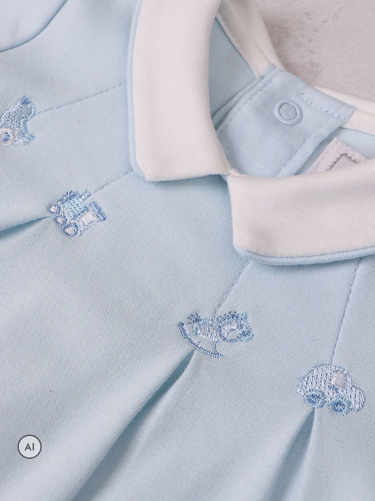 Emile Et Rose Blue Miles - All-In-One With Pleated Mock Front Opening & Bear Embroidery - Image 10 of 10 Emile Et Rose Blue Miles - All-In-One With Pleated Mock Front Opening & Bear Embroidery - Image 10 of 10