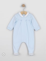 Emile Et Rose Blue Miles - All-In-One With Pleated Mock Front Opening & Bear Embroidery - Image 3 of 10