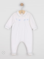 Emile Et Rose Blue Miles - All-In-One With Pleated Mock Front Opening & Bear Embroidery - Image 5 of 10