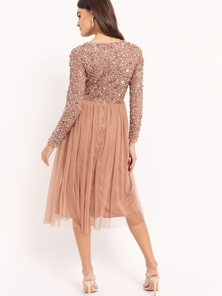 Maya Pink Embellished Wrap Long Sleeve Midi Dress - Image 2 of 4