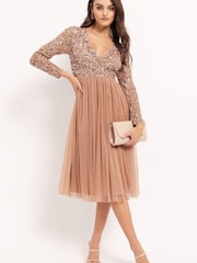 Maya Pink Embellished Wrap Long Sleeve Midi Dress - Image 3 of 4
