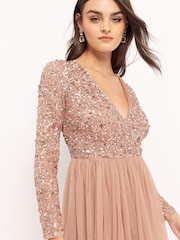 Maya Pink Embellished Wrap Long Sleeve Midi Dress - Image 4 of 4