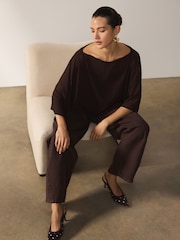 Chocolate Brown Sheer Layer Cape Sleeve Top with Cami - Image 1 of 7