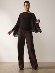 Chocolate Brown Sheer Layer Cape Sleeve Top with Cami - Image 2 of 7