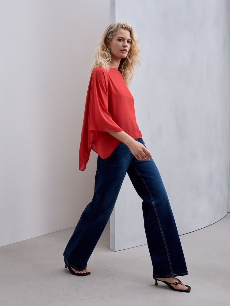 Red Sheer Layer Cape Sleeve Top with Cami - Image 1 of 6 Red Sheer Layer Cape Sleeve Top with Cami - Image 1 of 6