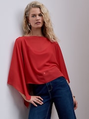Red Sheer Layer Cape Sleeve Top with Cami - Image 2 of 6