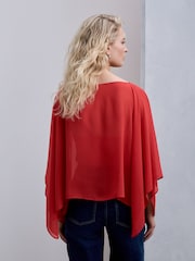 Red Sheer Layer Cape Sleeve Top with Cami - Image 3 of 6