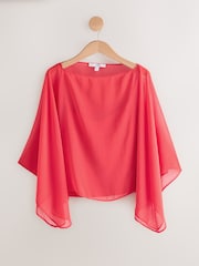 Red Sheer Layer Cape Sleeve Top with Cami - Image 4 of 6
