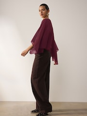 Wine Sheer Layer Cape Sleeve Top with Cami - Image 2 of 7