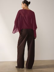 Wine Sheer Layer Cape Sleeve Top with Cami - Image 3 of 7
