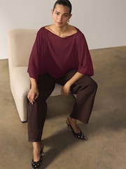 Wine Sheer Layer Cape Sleeve Top with Cami - Image 4 of 7