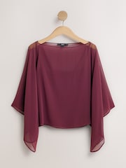 Wine Sheer Layer Cape Sleeve Top with Cami - Image 5 of 7