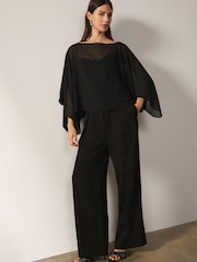 Black Sheer Layer Cape Sleeve Top with Cami - Image 1 of 6