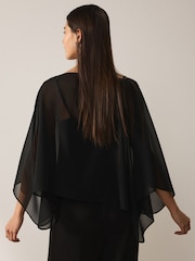 Black Sheer Layer Cape Sleeve Top with Cami - Image 3 of 6