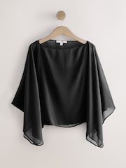 Black Sheer Layer Cape Sleeve Top with Cami - Image 4 of 6