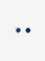 Simply Silver Brilliant Round Sapphire Clara Halo Studs Earrings - Attēls 3 no 3