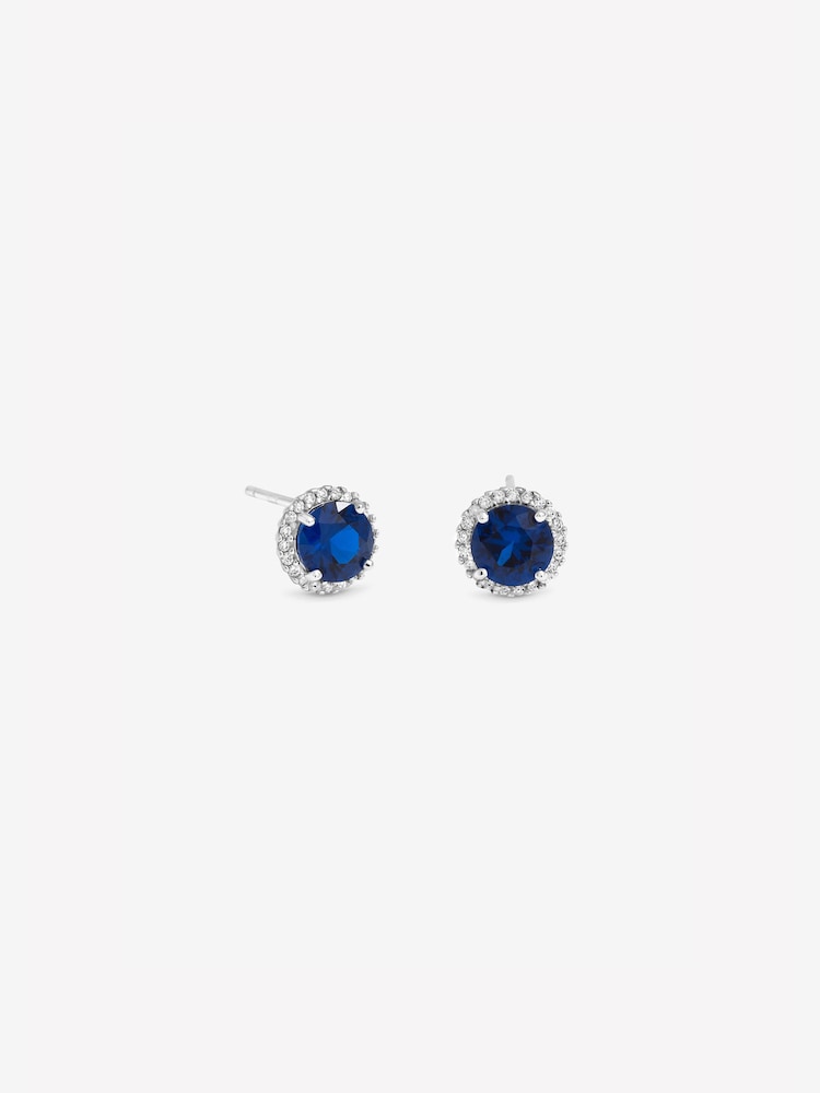 Simply Silver Brilliant Round Sapphire Clara Halo Studs Earrings - Attēls 3 no 3