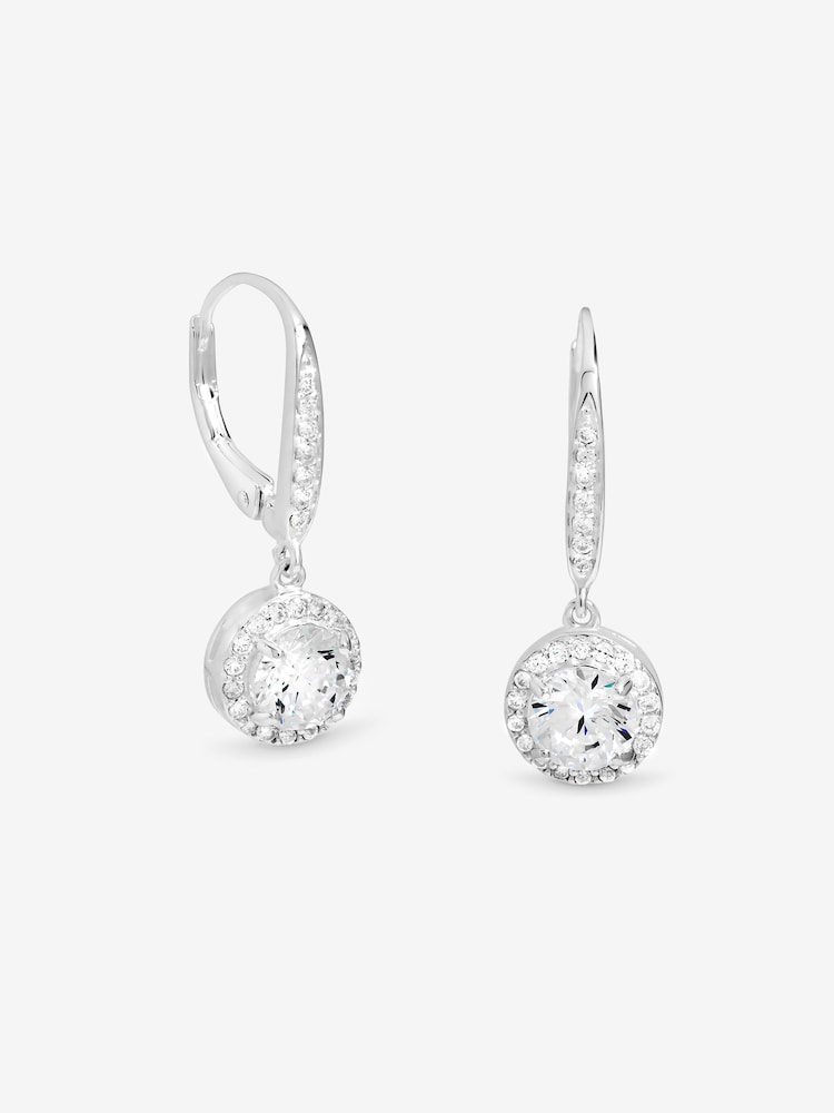 Simply Silver 925 Sterling Silver Brilliant Round Clara Halo Drop Earrings - Image 1 of 1 Simply Silver 925 Sterling Silver Brilliant Round Clara Halo Drop Earrings - Image 1 of 1