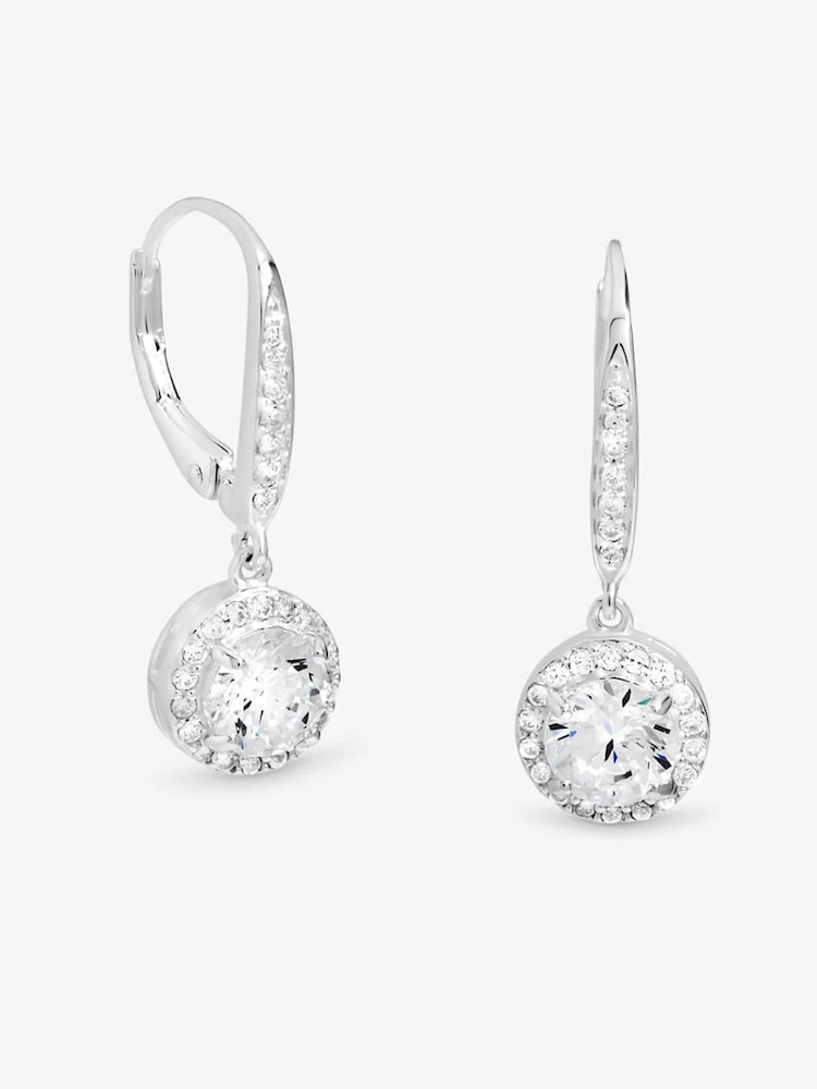 Simply Silver 925 Sterling Silver Brilliant Round Clara Halo Drop Earrings - Image 2 of 2 Simply Silver 925 Sterling Silver Brilliant Round Clara Halo Drop Earrings - Image 2 of 2