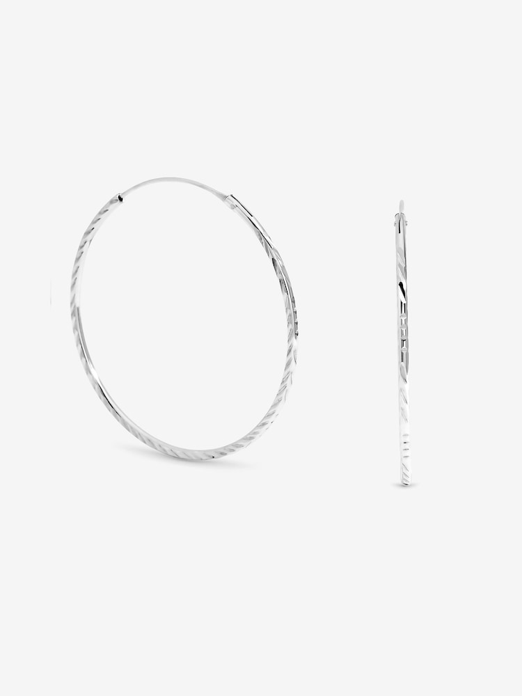 Simply Silver 925 Sterling Silver 40mm Diamond Cut Sleepers Earrings - Image 1 of 1 Simply Silver 925 Sterling Silver 40mm Diamond Cut Sleepers Earrings - Image 1 of 1