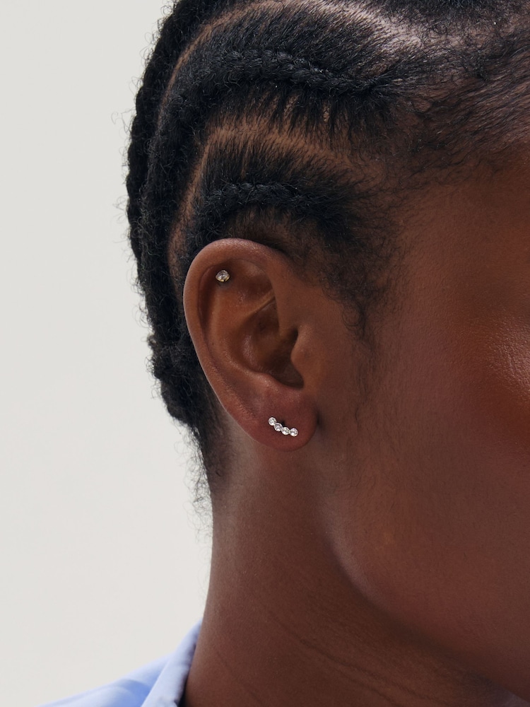 Simply Silver 925 Sterling Silver Crystal Climber Studs Earrings - Image 1 of 3 Simply Silver 925 Sterling Silver Crystal Climber Studs Earrings - Image 1 of 3
