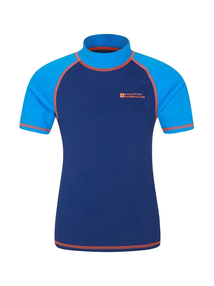 Mountain Warehouse Blue & Orange Short Sleeved Kids Rash Vest - Image 1 of 4