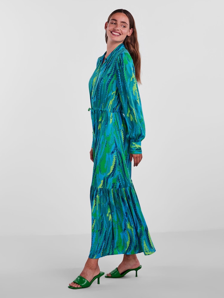 Y.A.S Blue Premium Printed Maxi Shirt Dress With Belt - Image 2 of 5 Y.A.S Blue Premium Printed Maxi Shirt Dress With Belt - Image 2 of 5