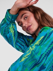 Y.A.S Blue Premium Printed Maxi Shirt Dress With Belt - Image 4 of 5