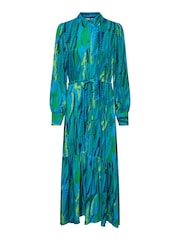 Y.A.S Blue Premium Printed Maxi Shirt Dress With Belt - Image 5 of 5