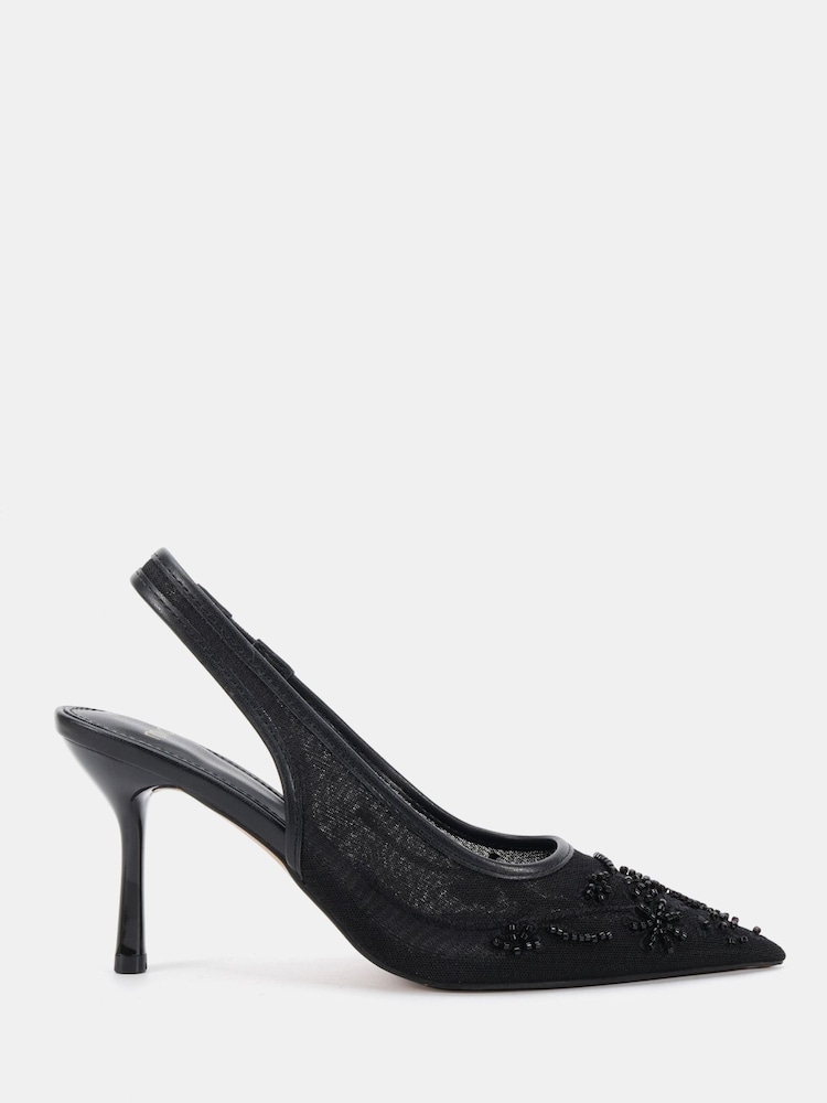 Novo Black Raye Slingback Embellished Point Stiletto Court Shoes - Image 2 of 6 Novo Black Raye Slingback Embellished Point Stiletto Court Shoes - Image 2 of 6