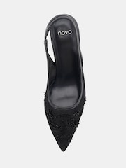 Novo Black Raye Slingback Embellished Point Stiletto Court Shoes - Image 6 of 6