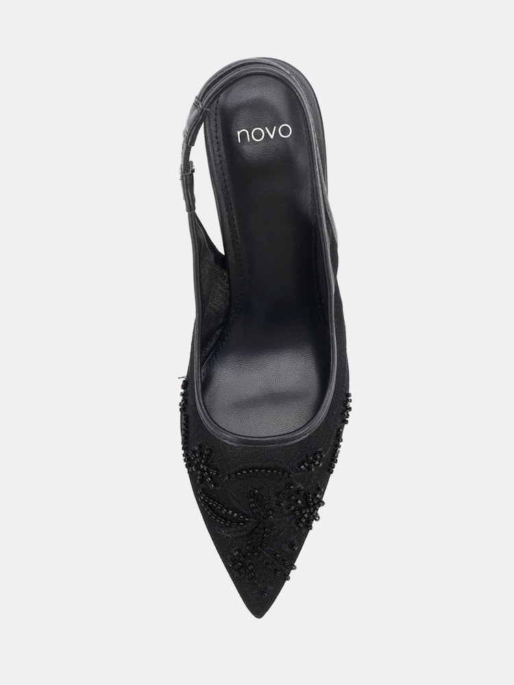 Novo Black Raye Slingback Embellished Point Stiletto Court Shoes - Image 6 of 6 Novo Black Raye Slingback Embellished Point Stiletto Court Shoes - Image 6 of 6