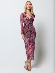 SCAMP & DUDE Neutral Cheetah Mesh Midi Dress - Image 4 of 6