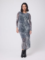 SCAMP & DUDE Grey Cheetah Mesh Midi Dress - Image 1 of 5