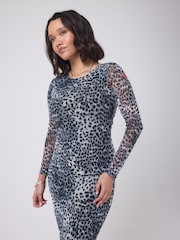 SCAMP & DUDE Grey Cheetah Mesh Midi Dress - Image 4 of 5